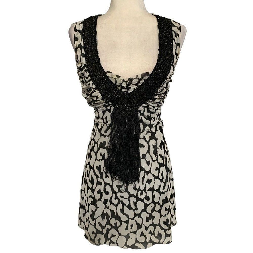 alberto makali womens black white v neck mini dress medium